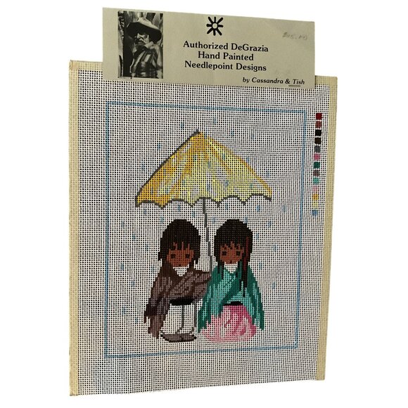 Authorized DeGrazia Hand-Painted Needlepoint Canvas Rainy Day Design By Cassandr - Picture 6 of 6